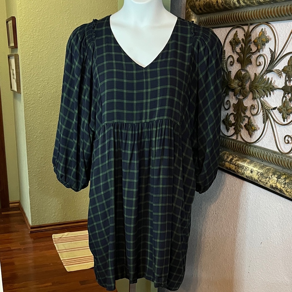 Susan Betro Dress- Checkered V-Neck Mini with Empire Waist Sz 2X